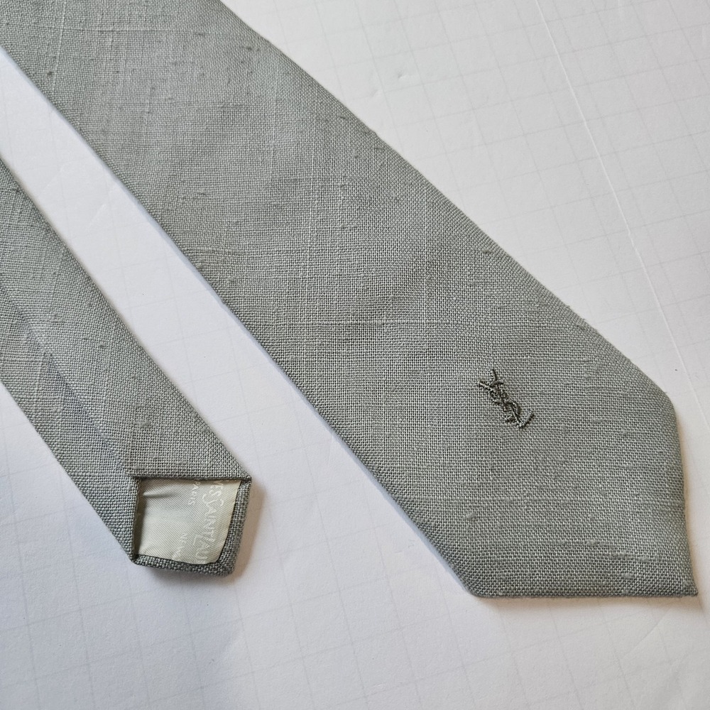 Yves Saint Laurent Tie Mens One Size Burgundy‎ Gray Stripe Logo Neckwear